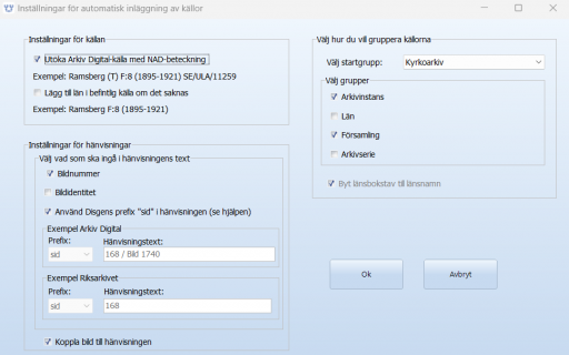 Disgen handledning - inställningar för automatiska källor