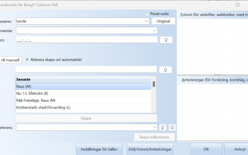 Disgen handledning - Notisdialogen